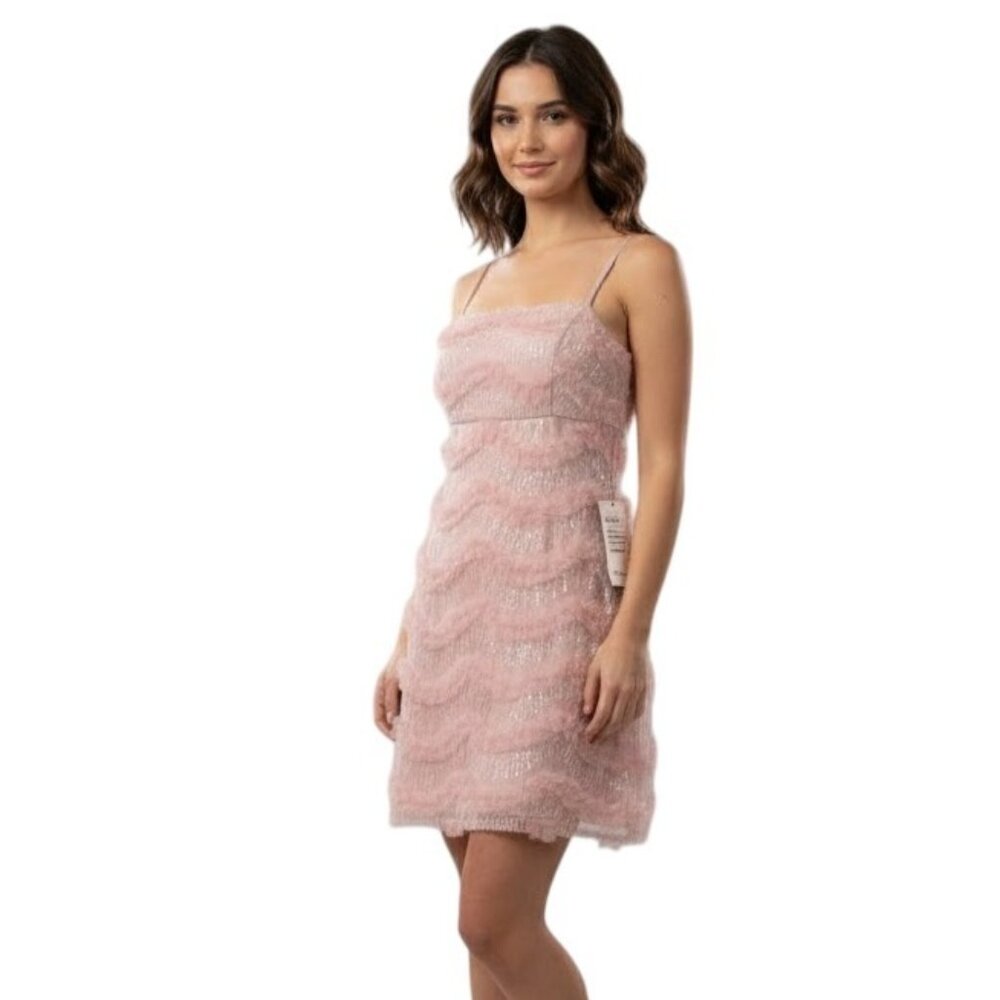 Speechless Blush Pink Cocktail Mini Dress L Party Prom Hoco Sequin Tulle Layered